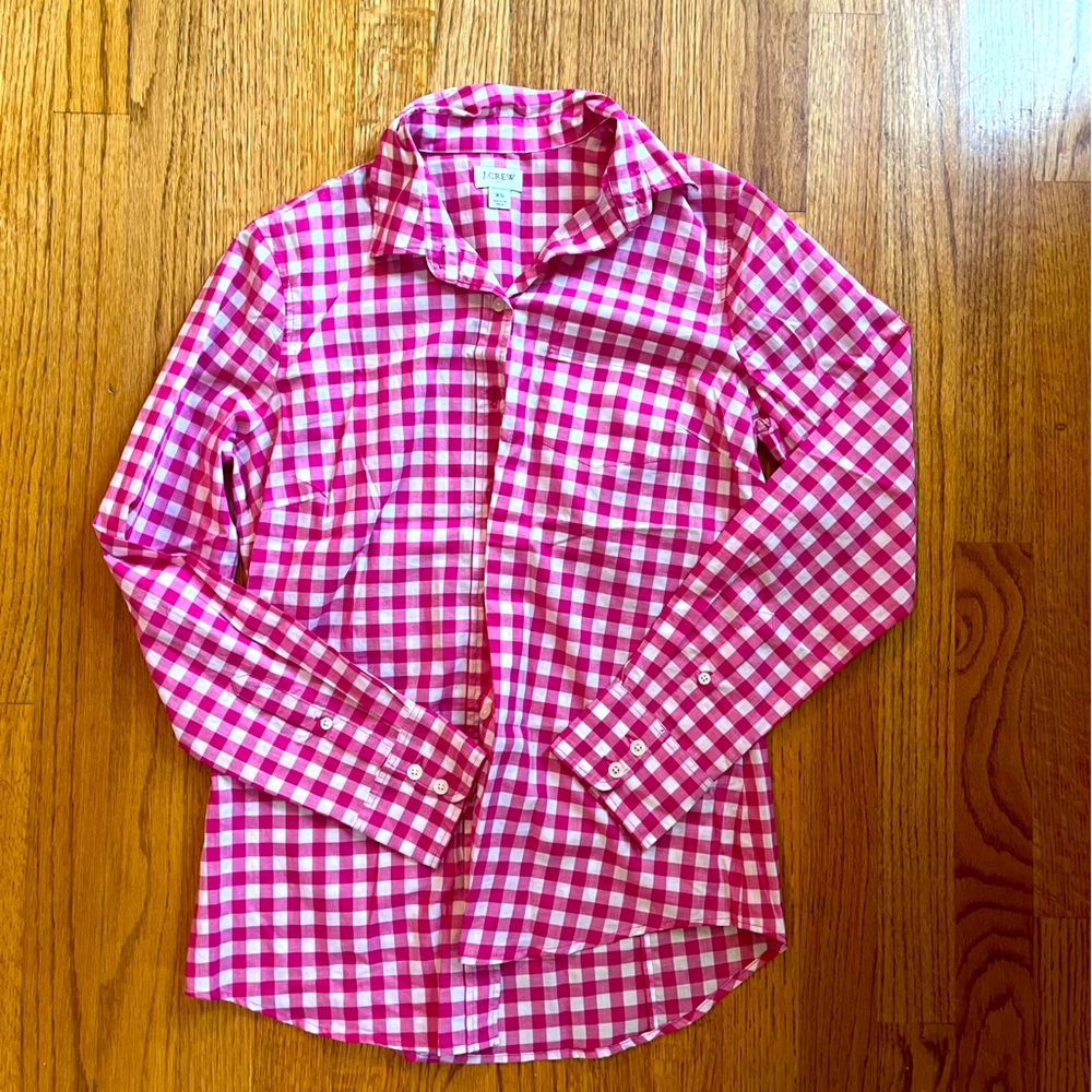 J Crew Hot Pink Check Button Down